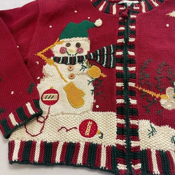 Eagle’s Eye VTG Snowman Embroidered Sweater Cardigan Size Medium - Picture 3 of 10